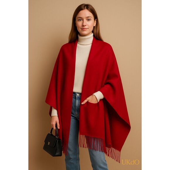 La Bagagerie 100% Cashmere Red Fringe Scarf Luxurious Soft Made in Japan/China - Picture 2 of 11